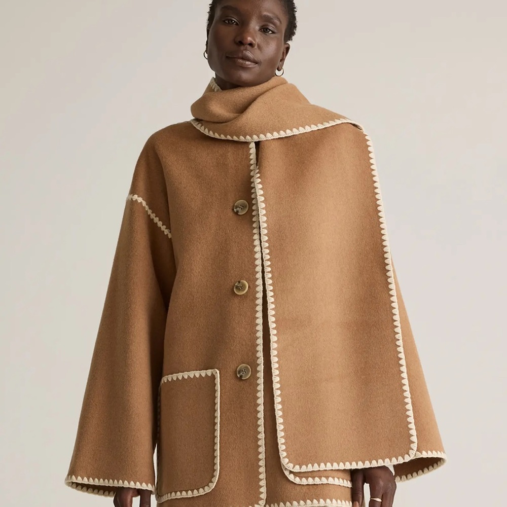 Quince Caramel Double-Faced Merino Wool Scarf Coat size XS